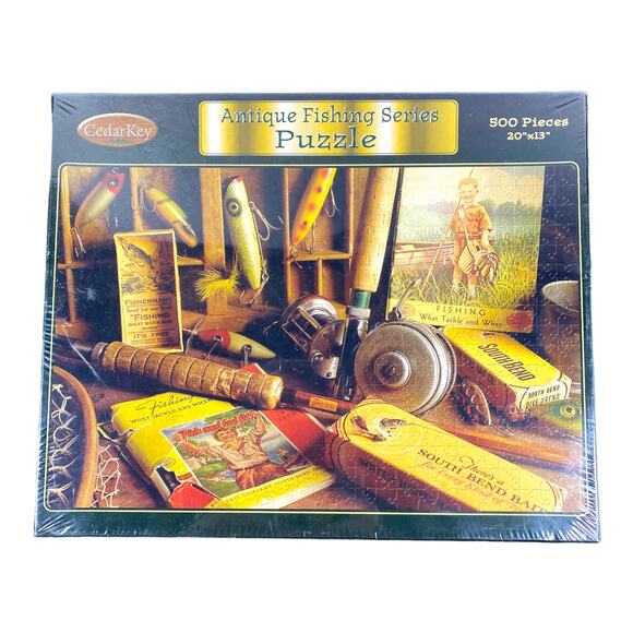 Antique Fishing Series Jigsaw Puzzle 500 pcs 20" x 13" Cedar Key South Bend NEW! - Picture 1 of 3